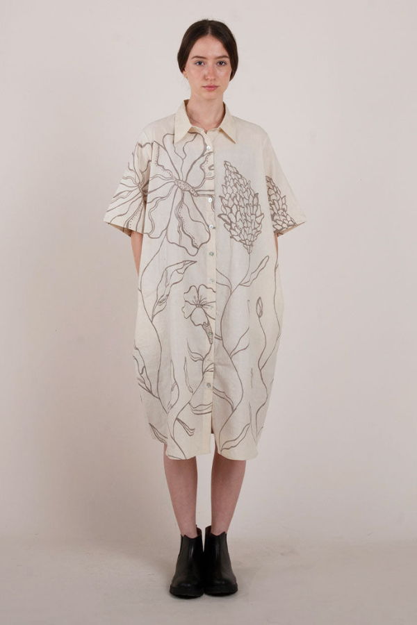 IKKIVI Song of Birds Shirt Dress - Off-White