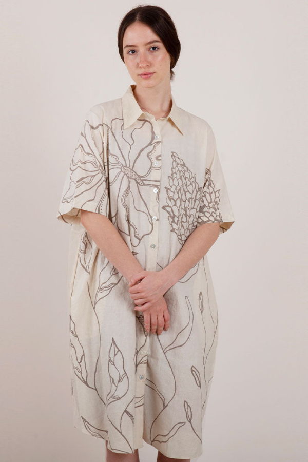 IKKIVI Song of Birds Shirt Dress - Off-White