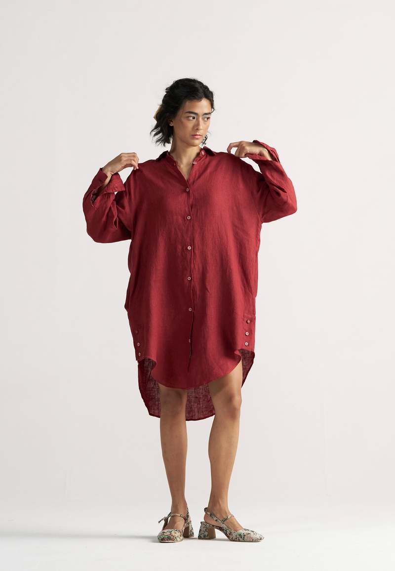 IKKIVI Sunday Classic Shirt Dress - Red