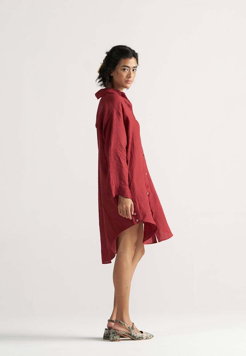 IKKIVI Sunday Classic Shirt Dress - Red