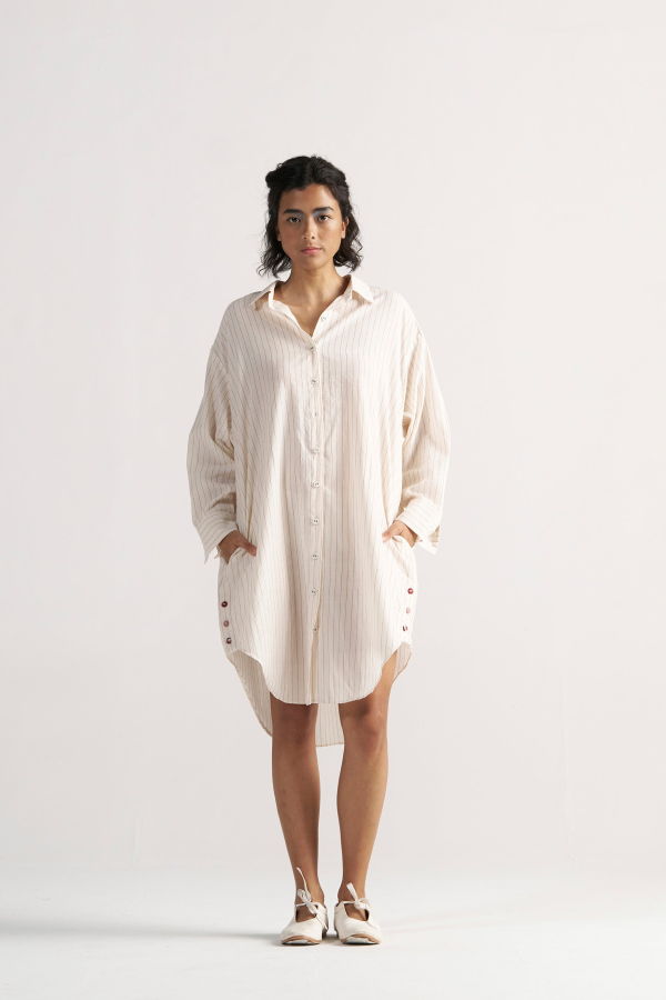 IKKIVI Sunday Classic Old Page Shirt Dress - Off-White