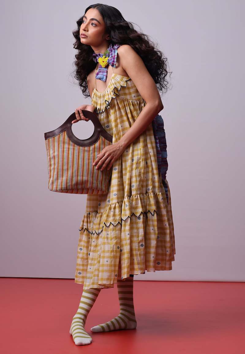 IKKIVI Sunlit Mosaic Frill Dress - Yellow