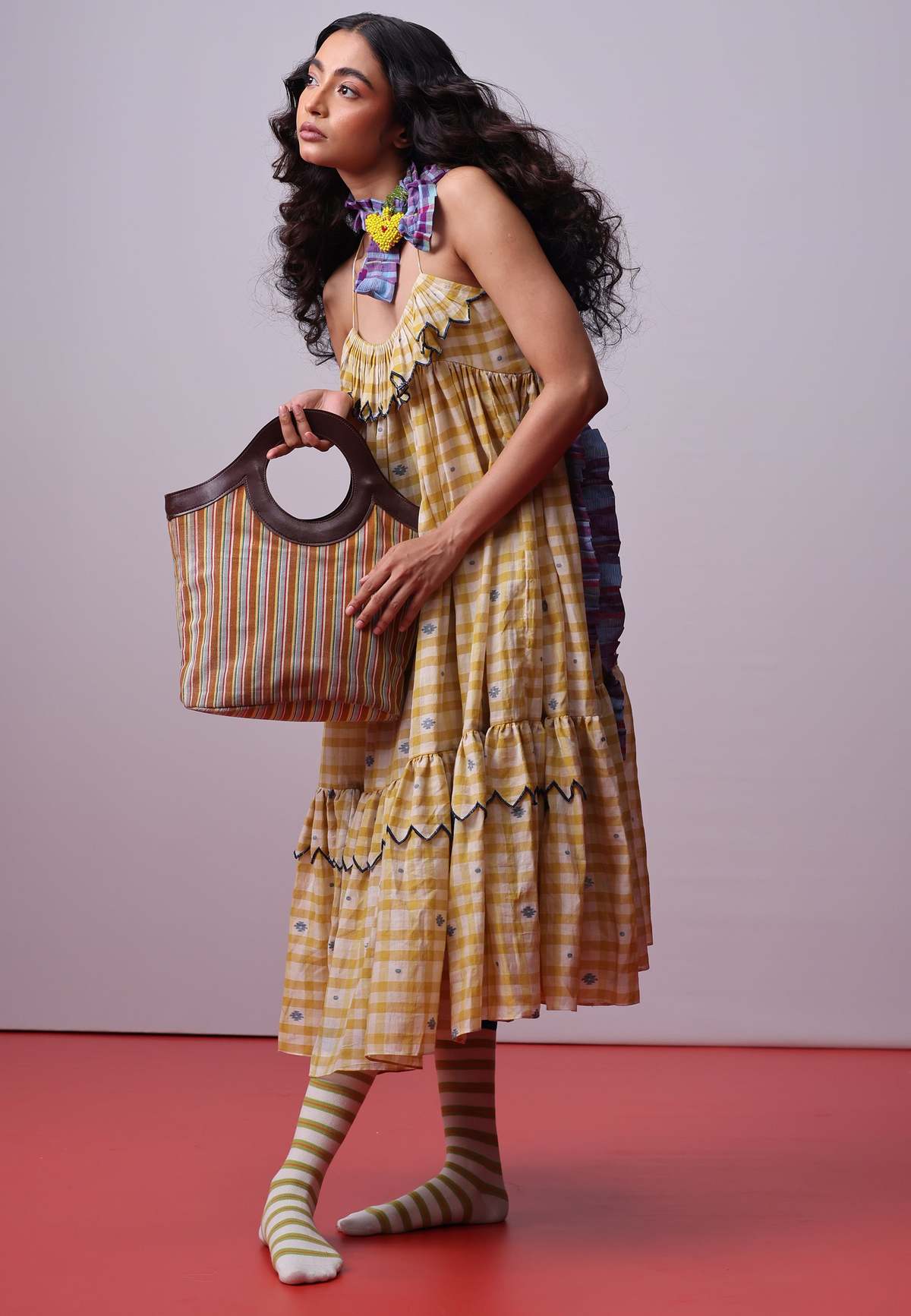 IKKIVI Sunlit Mosaic Frill Dress - Yellow - Image 4 of 10