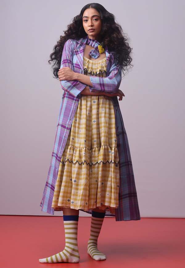 IKKIVI Sunlit Mosaic Frill Dress - Yellow