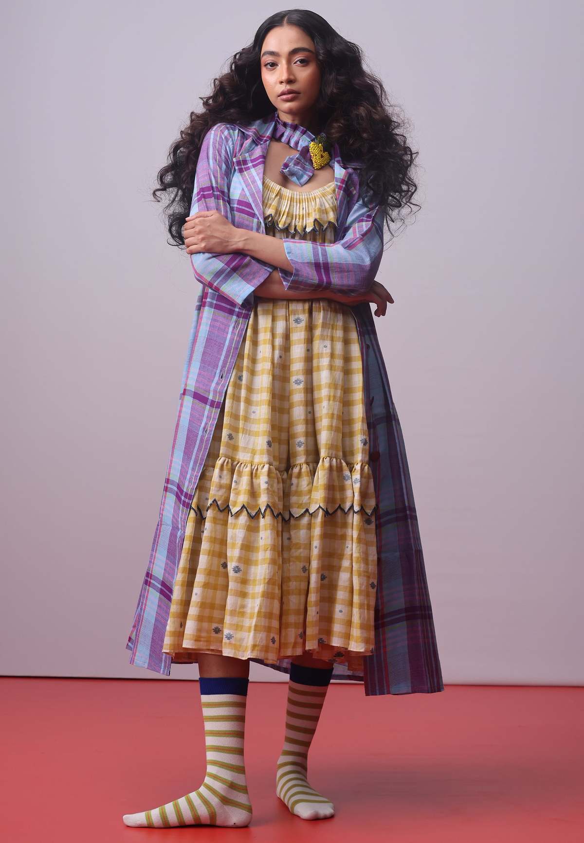 IKKIVI Sunlit Mosaic Frill Dress - Yellow - Image 9 of 10