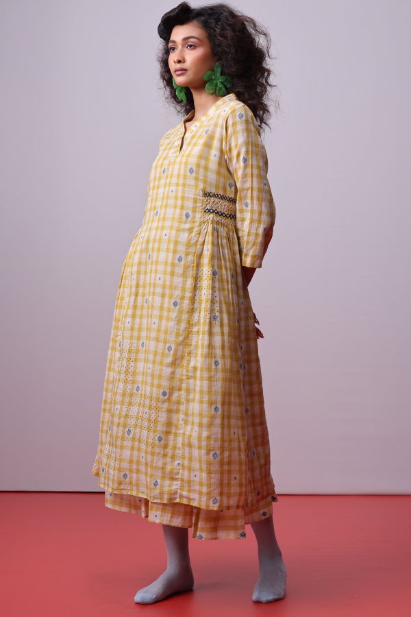 IKKIVI Sunlit Mosaic Layered Dress - Yellow/White