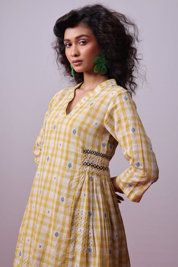 IKKIVI Sunlit Mosaic Layered Dress - Yellow/White