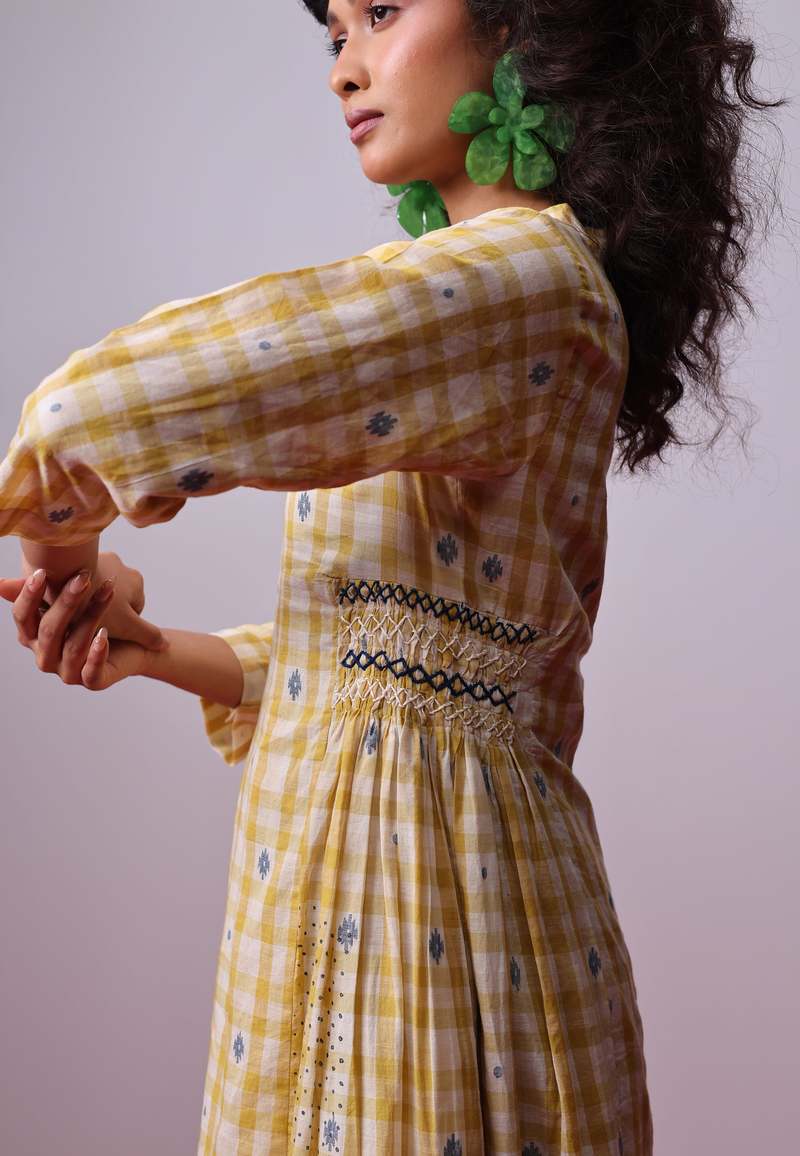 IKKIVI Sunlit Mosaic Layered Dress - Yellow/White