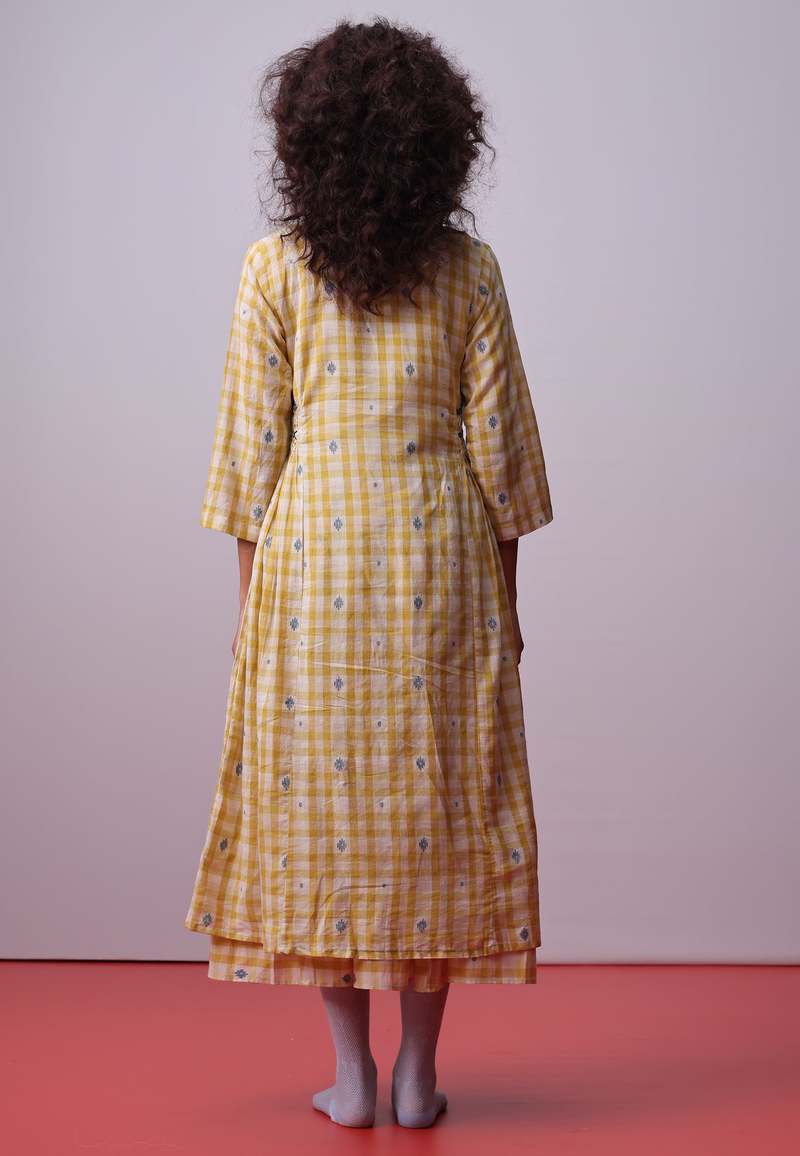 IKKIVI Sunlit Mosaic Layered Dress - Yellow/White