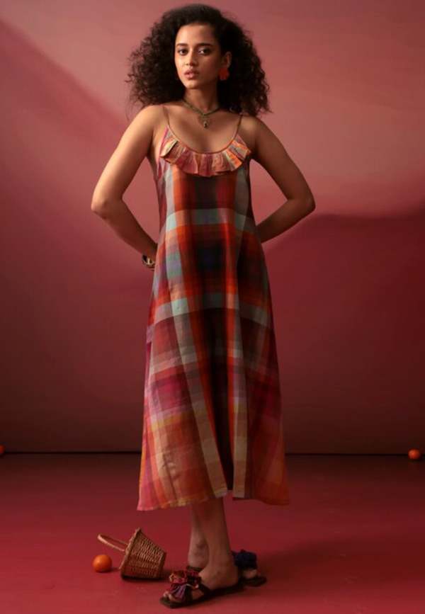 IKKIVI Sunset Plaid Slip Dress