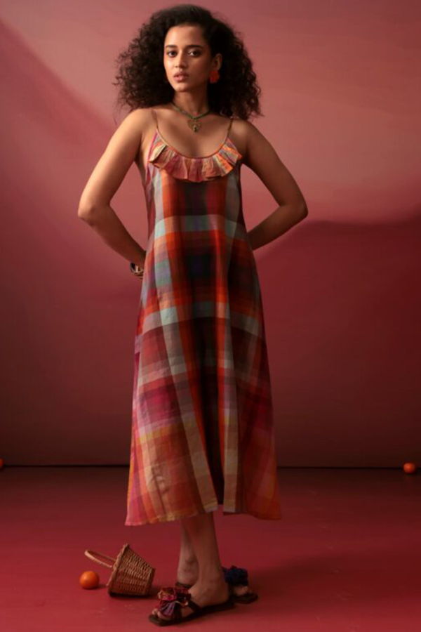 IKKIVI Sunset Plaid Slip Dress