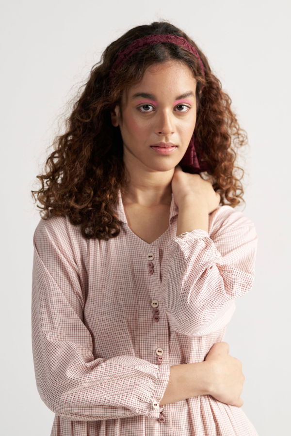 IKKIVI Table For Two Regular Grid Dress - Red