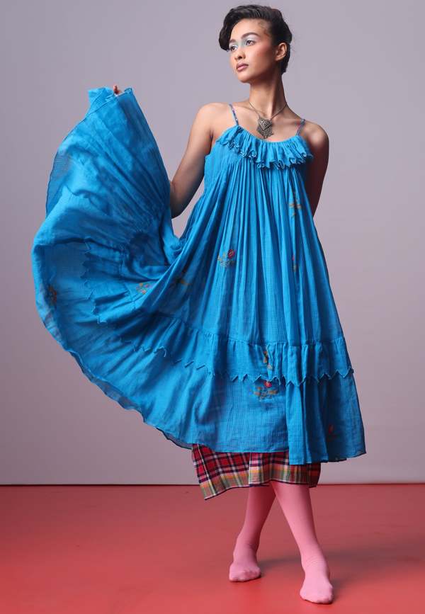 IKKIVI Turquoise Bloom Frill Dress - Turquoise Blue