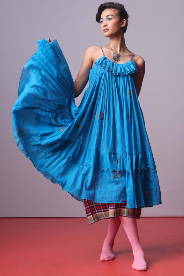 IKKIVI Turquoise Bloom Frill Dress - Turquoise Blue