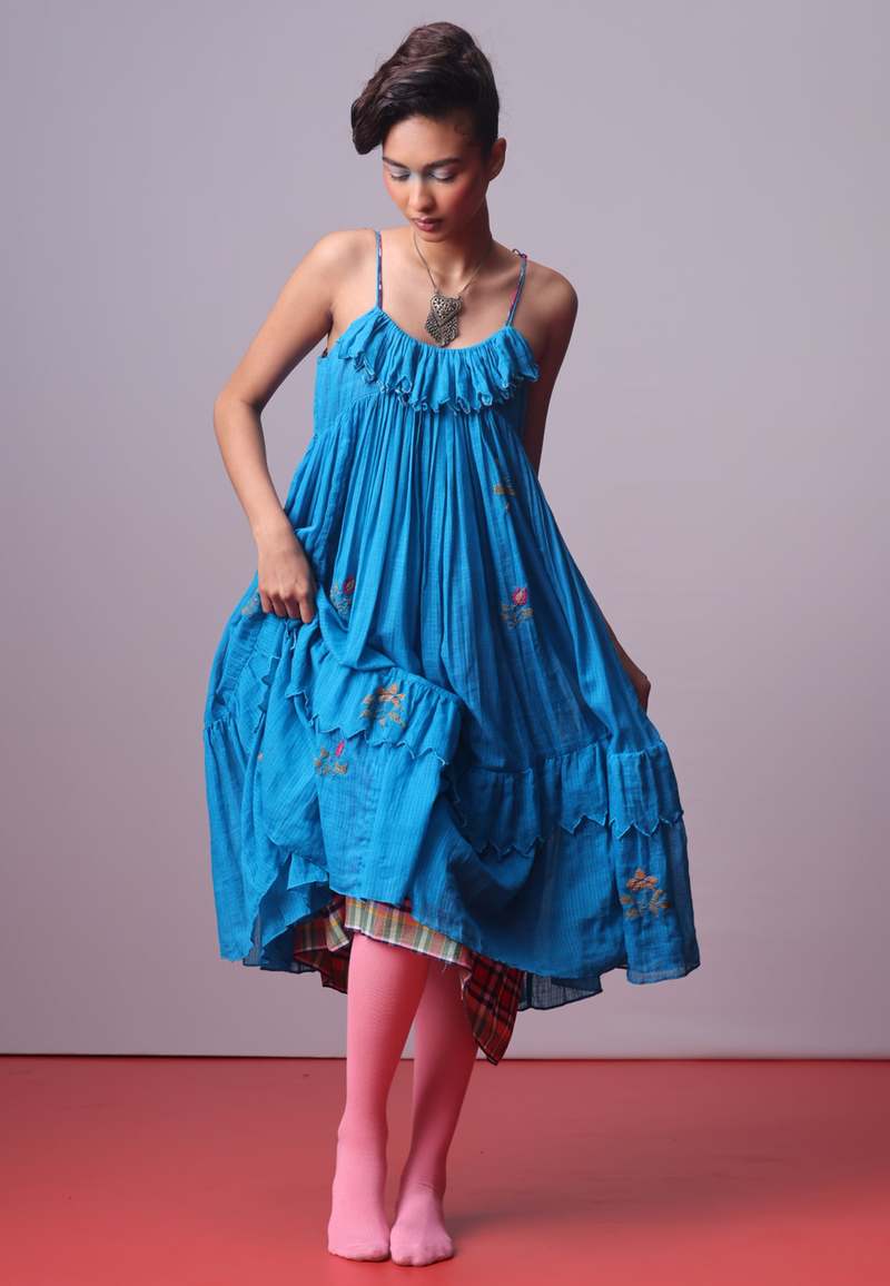 IKKIVI Turquoise Bloom Frill Dress - Turquoise Blue