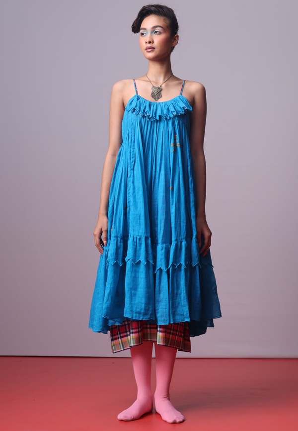 IKKIVI Turquoise Bloom Frill Dress - Turquoise Blue