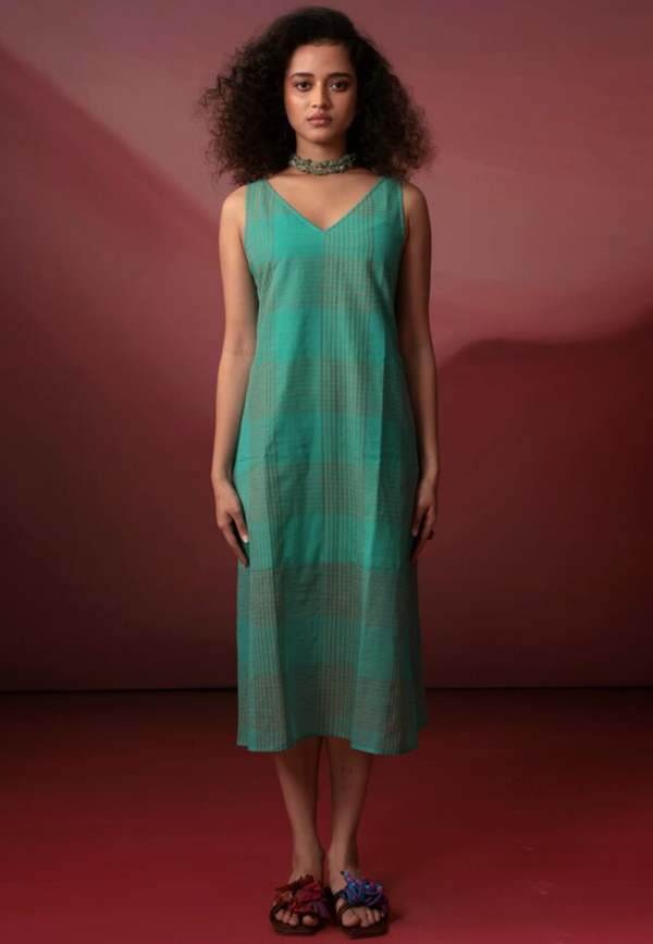 IKKIVI Turquoise Checks Dress - Aqua Green