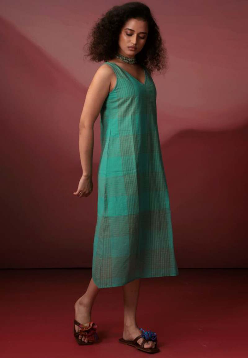 IKKIVI Turquoise Checks Dress - Aqua Green