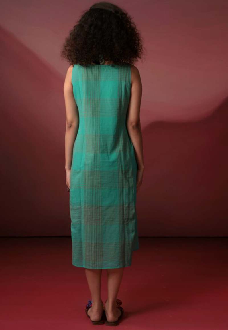 IKKIVI Turquoise Checks Dress - Aqua Green