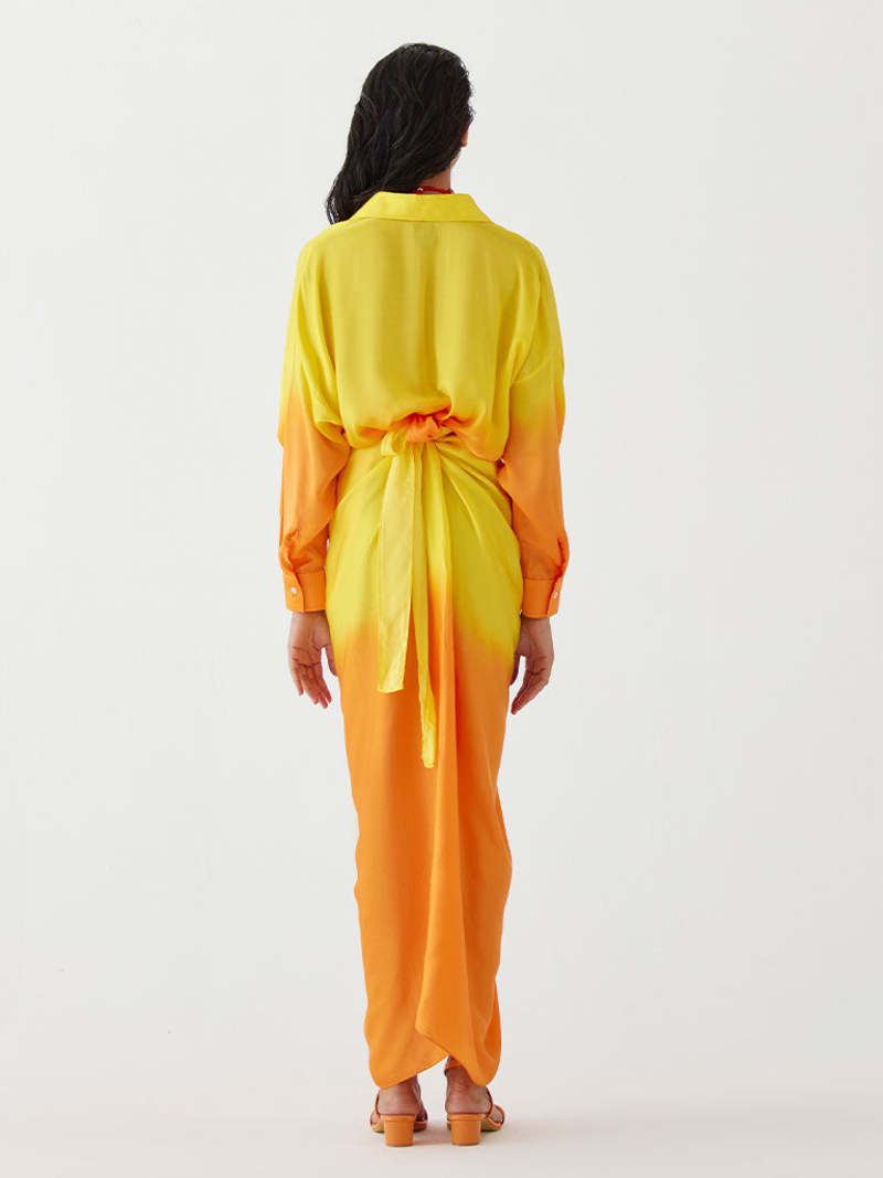 IKKIVI Twilight Shirt Draped Dress - Yellow/Orange