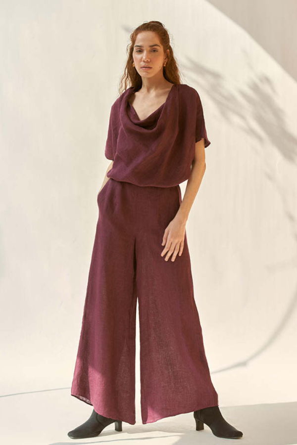 IKKIVI Wine Cowl Set Co-ord Set - Red