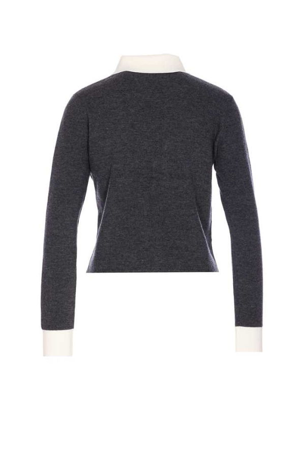 Self-Portrait Contrast Collar Cardigan - Gray