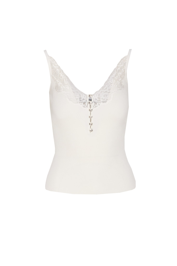 Self-Portrait Lace Trim Knit Top - White