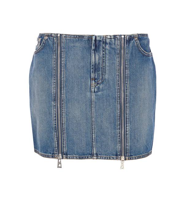 Jean Paul Gaultier Mini Denim Front Zipped Skirt - Blue