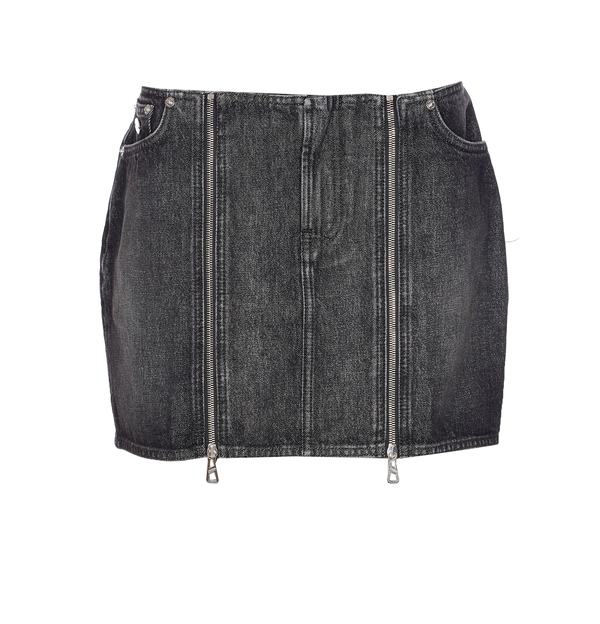 Jean Paul Gaultier Mini Denim Front Zipped Skirt - Gray
