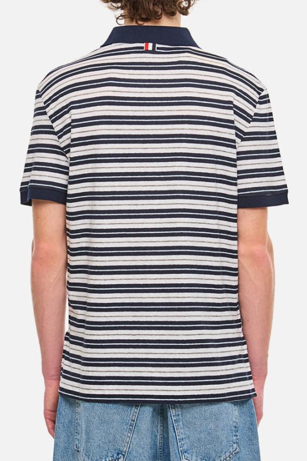 Thom Browne Linen Striped Polo - Blue