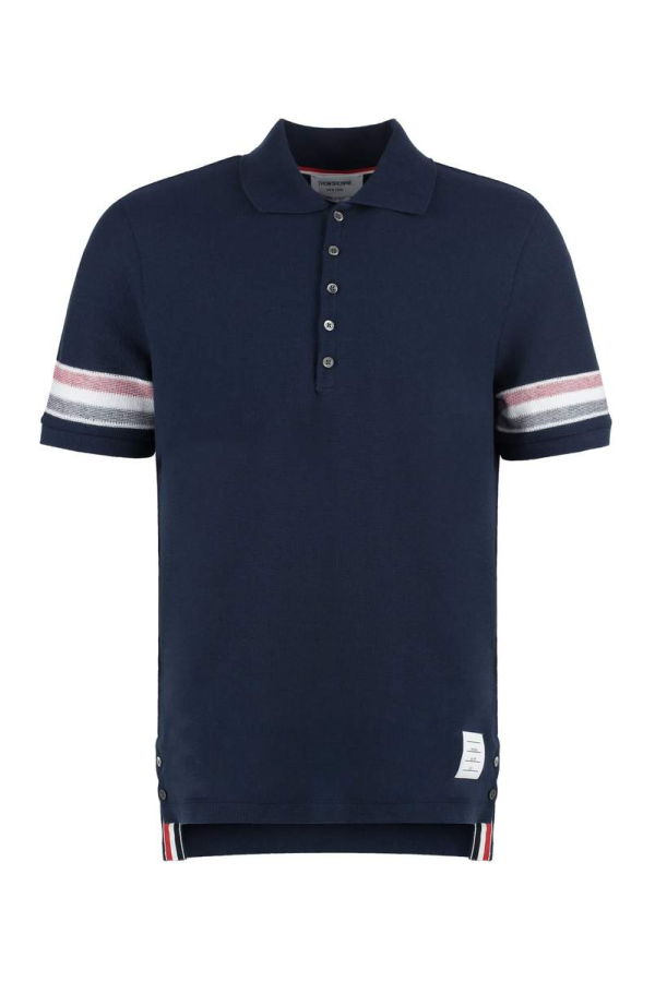 Thom Browne Short Sleeve Cotton Polo Shirt - Blue