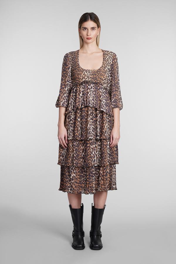 Ganni Dress In Animalier Polyester Dress