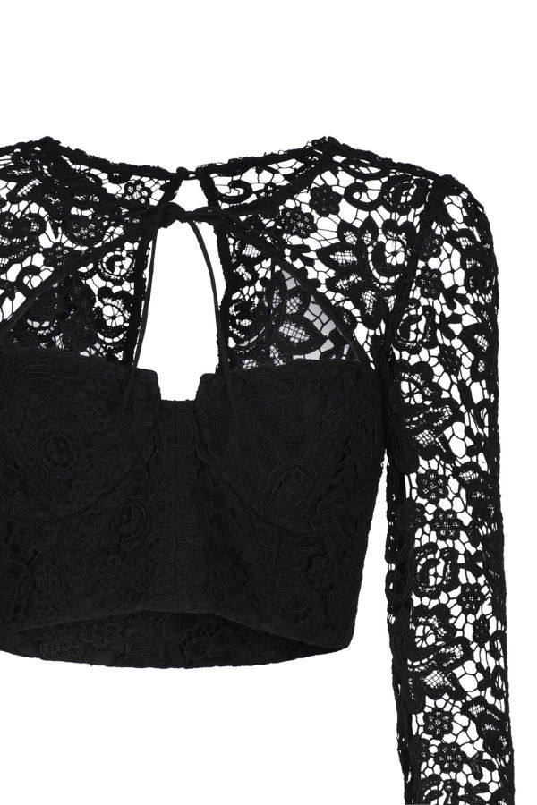 Self-Portrait Cropped Lace Top - Black