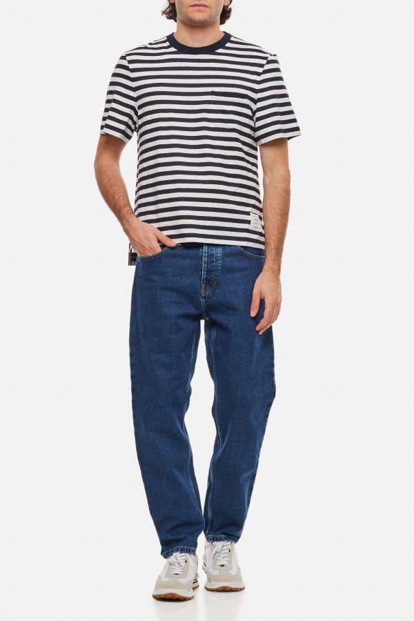 thom browne Linen Striped Pocket T-shirt - Blue