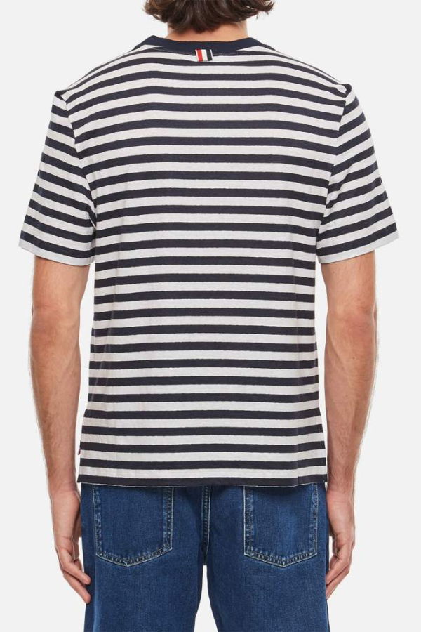 thom browne Linen Striped Pocket T-shirt - Blue