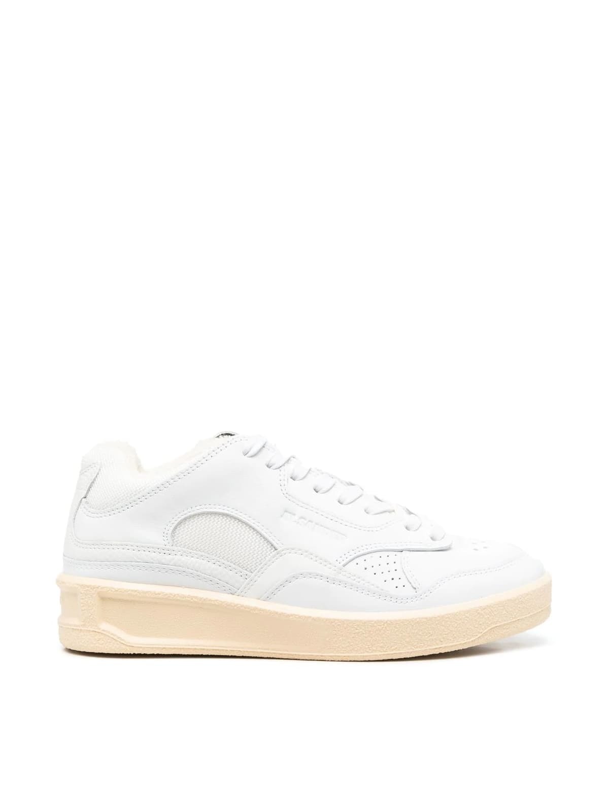 Jil Sander Cow Leather And Fabric Mesh Mid Cut Sneakers - White Ecru - Image 1 of 3