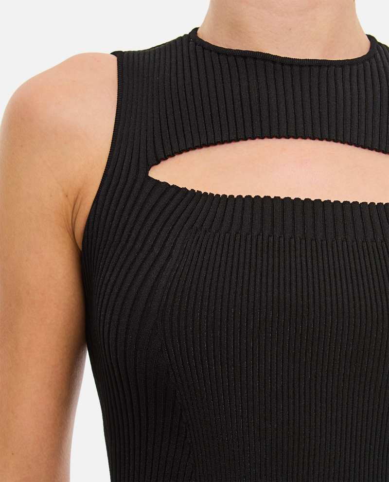 Alexander McQueen Slashed Knit Sleeveless Top - Black