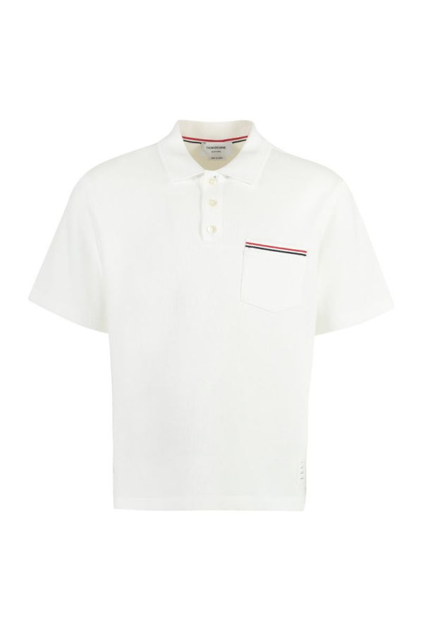 Thom Browne Short Sleeve Cotton Polo Shirt - White