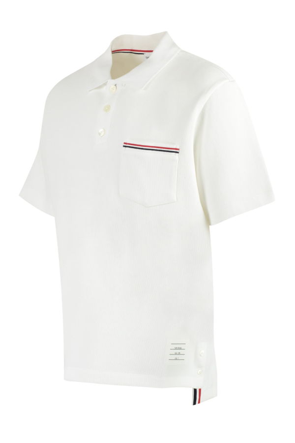 Thom Browne Short Sleeve Cotton Polo Shirt - White