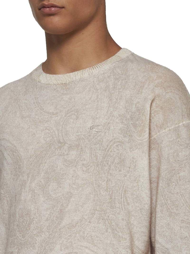 Etro Beige Pullover With Inlaid Paisley Motif Pullover - Brown