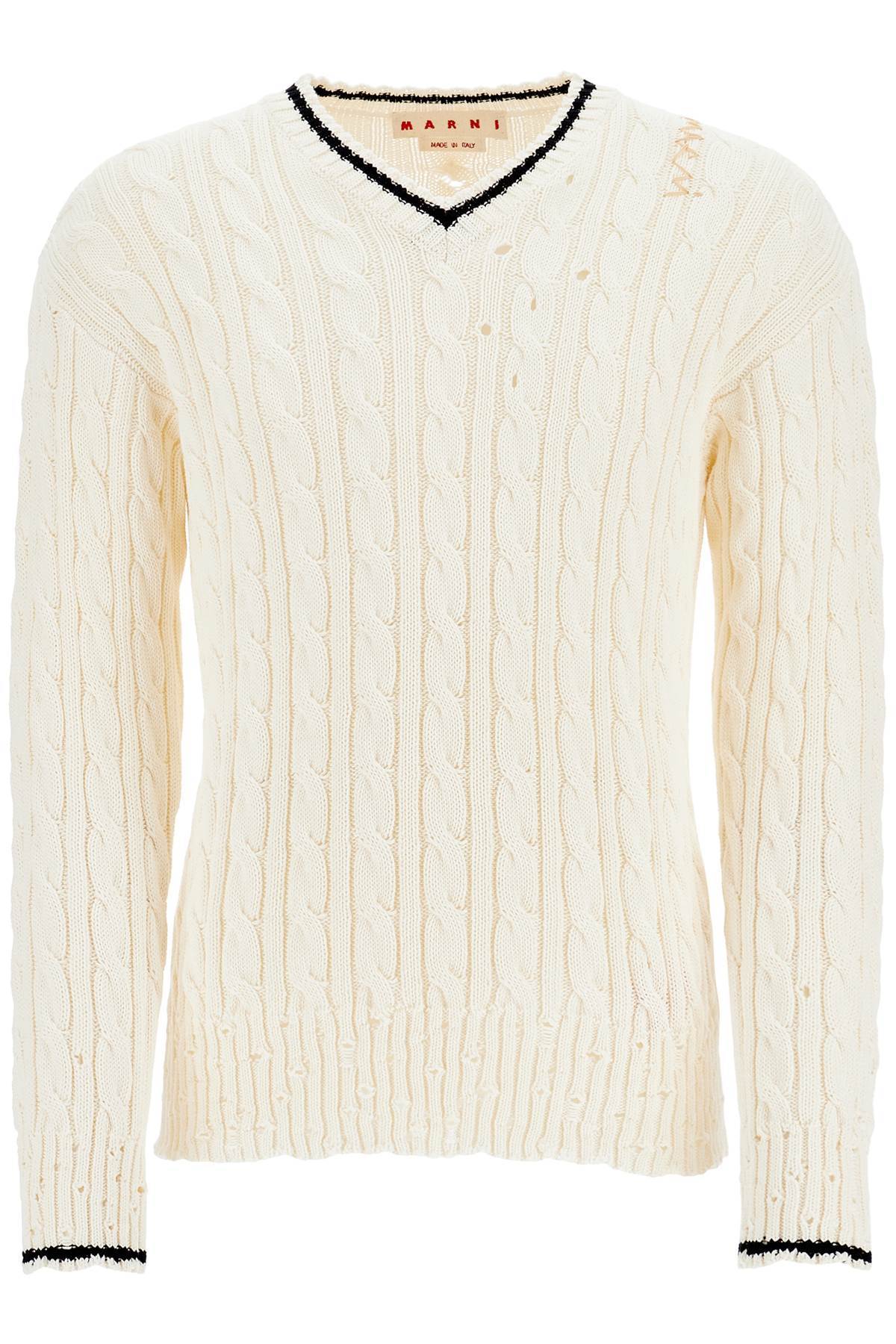 Marni Cable Knit V-Neck Sweater - White - Image 1 of 4