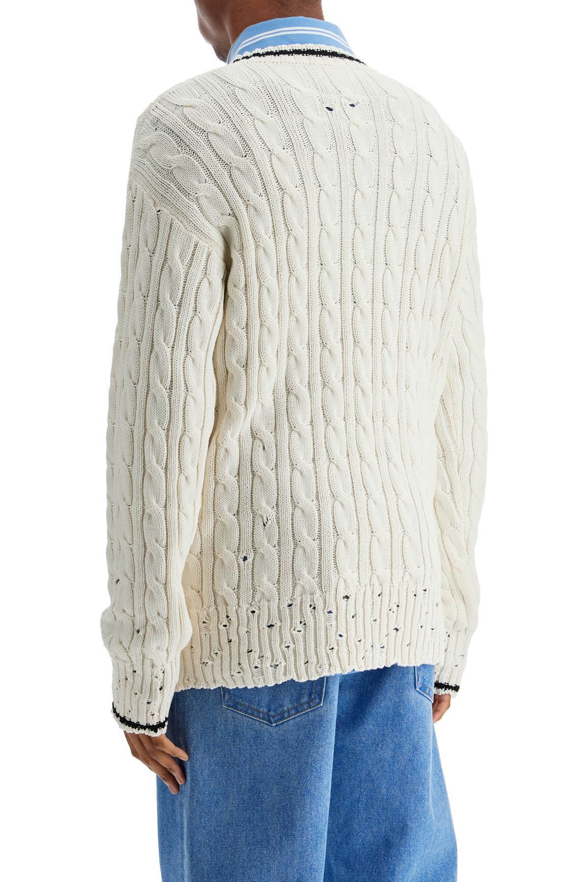 Marni Cable Knit V-Neck Sweater - White - Image 3 of 4