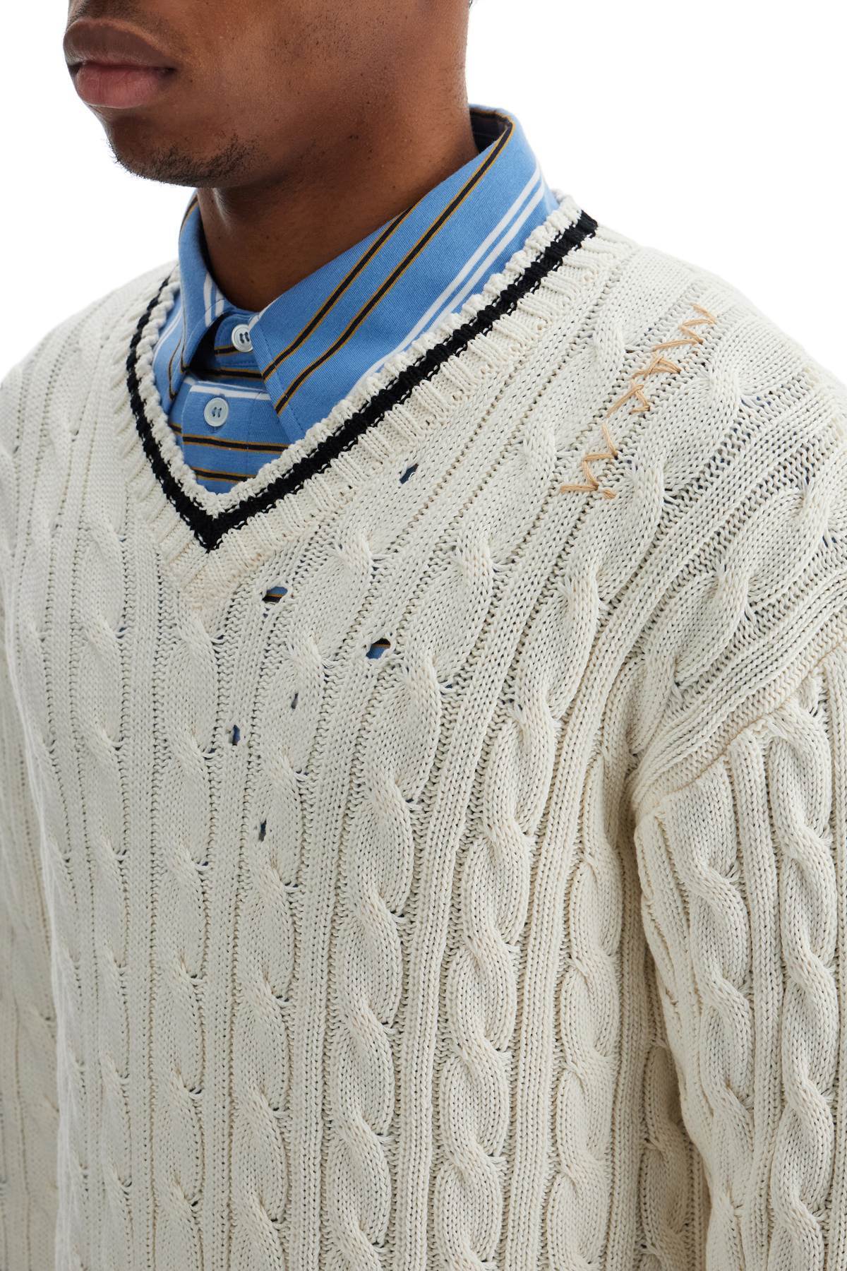 Marni Cable Knit V-Neck Sweater - White - Image 4 of 4