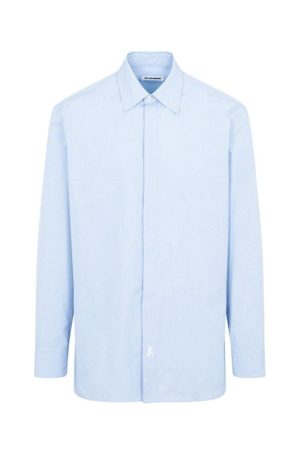 Jil Sander Logo Embroidered Long-Sleeved Shirt - Azzurro