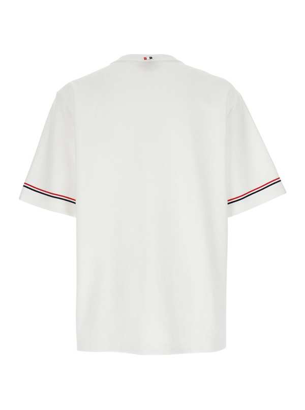 Thom Browne Crewneck T-shirt with RWB Detail on Neck and Sleeve - White