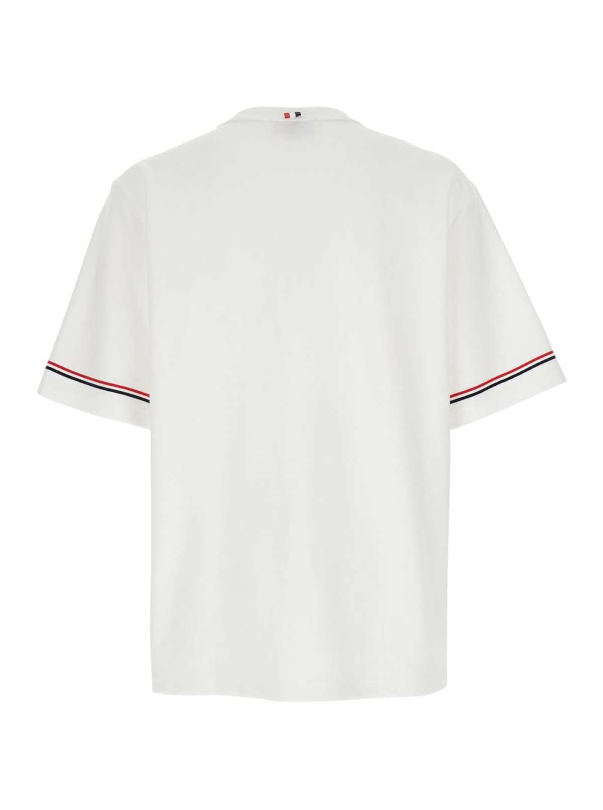 Thom Browne Crewneck T-shirt with RWB Detail on Neck and Sleeve - White - Image 2 of 3