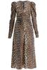 Ganni Leopard Print Satin Ruched Midi Dress - Brown - Thumbnail 1