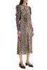 Ganni Leopard Print Satin Ruched Midi Dress - Brown - Thumbnail 2