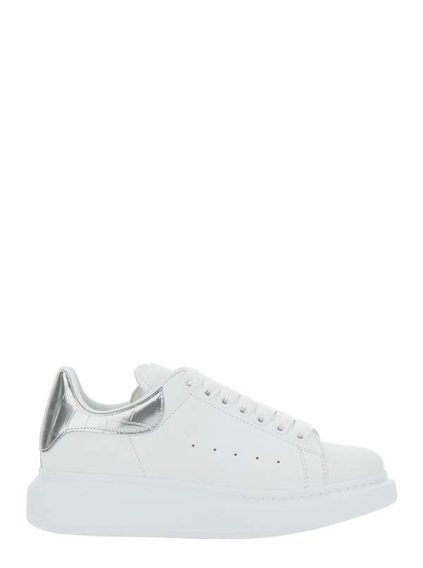 Alexander McQueen White Leather Sneakers With Silver Leather Heel Sneakers - White/Silver