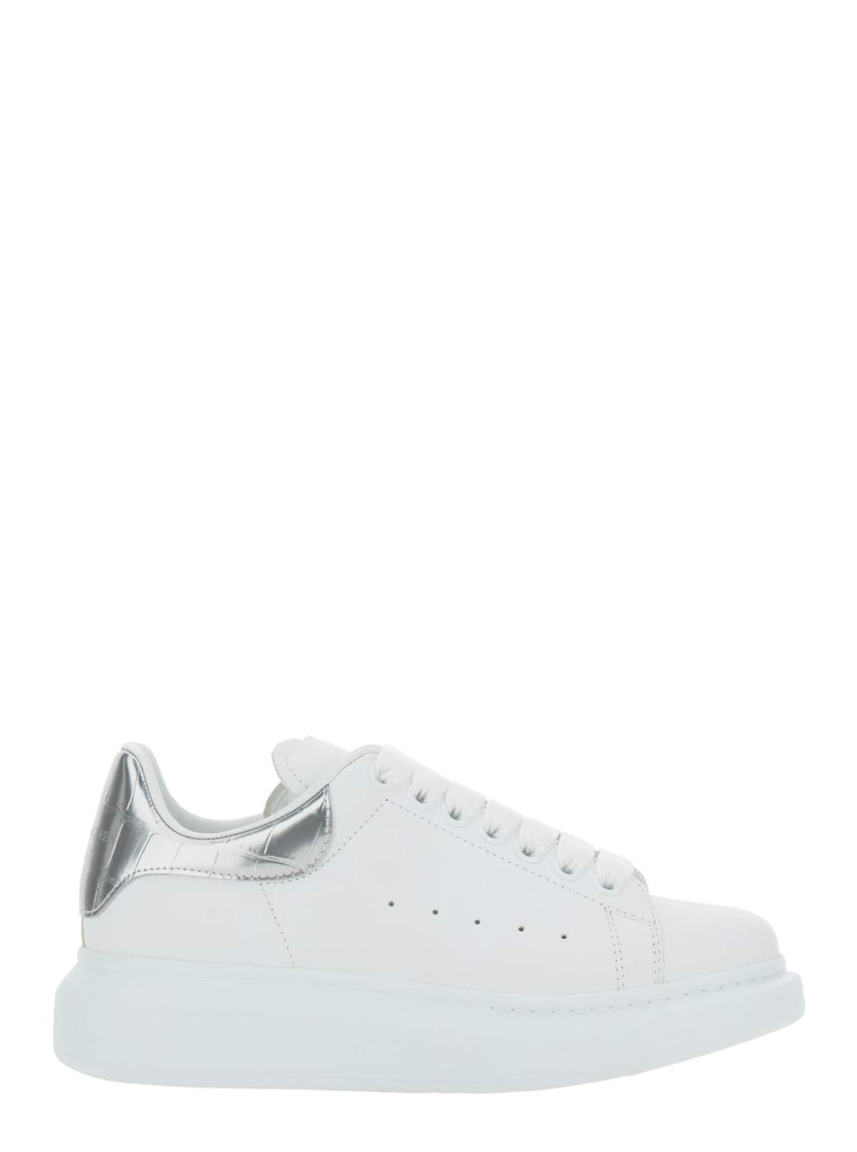 Alexander McQueen White Leather Sneakers With Silver Leather Heel Sneakers - White/Silver - Image 1 of 4